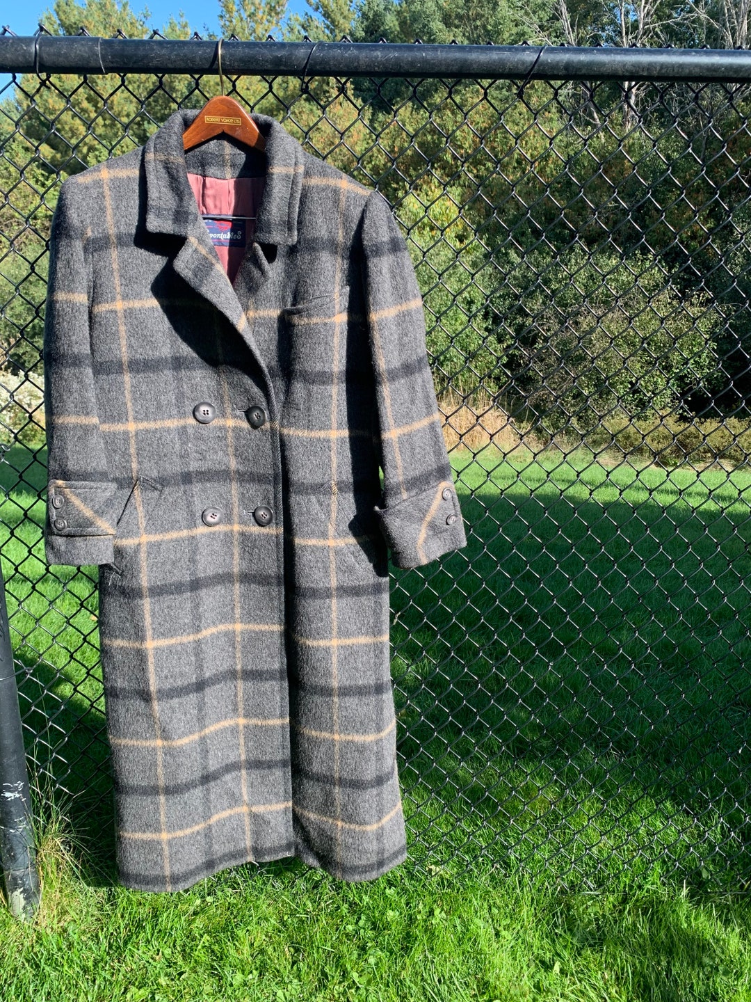 Warmest Plaid Peacoat Thick Vegan Fur, Pink and Grey, Sued Lined