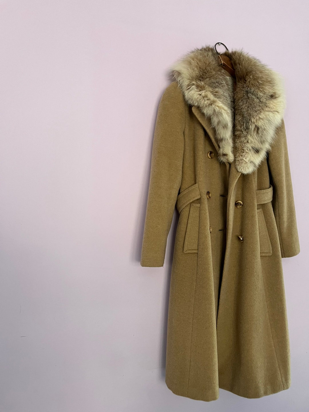 1960s Fur Collar Coat, Wool & Mohair Beige and Peach, Peacoat, Simpsons