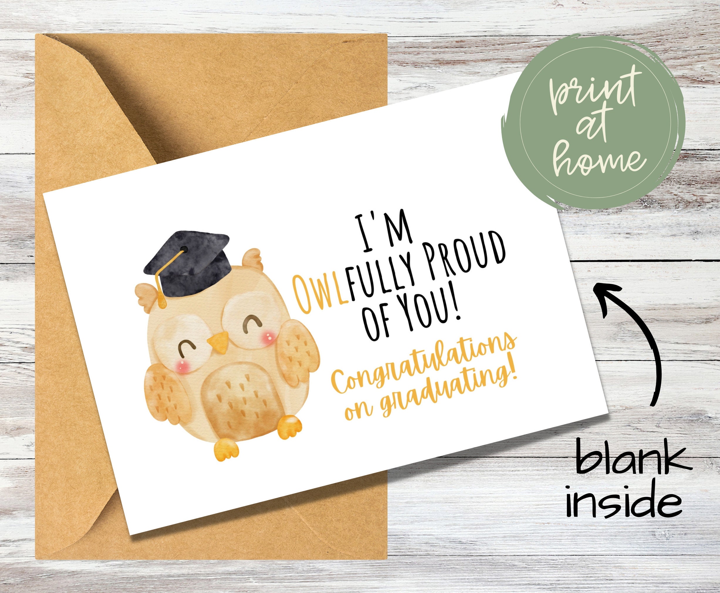 Printable Graduation Card Cute Owl Card Card for Graduation Perfect for ...
