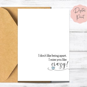 Carte imprimable Missing You pour mari qui est absent | Épouse disparue qui est absente | Tu me manques comme un fou | Tu me manques | Téléchargement numérique