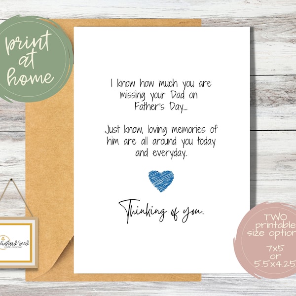 Missing Dad on Fathers Day Minimalist Card | Thinking of You | Heartfelt Card for Friend or Loved One | Digital File