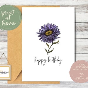 Geburtsmonat Blumen Geburtstagskarte September - Aster| Aster Geburtstagskarte für Sie | PDF-Dateien | Sofort Download