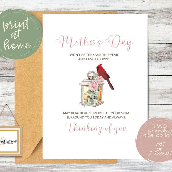 Printable Mother's Day Sympathy Card for Someone Whose Mom Has Passed Away | Year of Firsts | Mothers Day Grief | Thinking of You