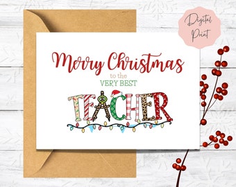 Printable Christmas Card for Teacher | Christmas Card from Kids to Teacher | Downloadable Card for Teachers for Christmas | Digital Download