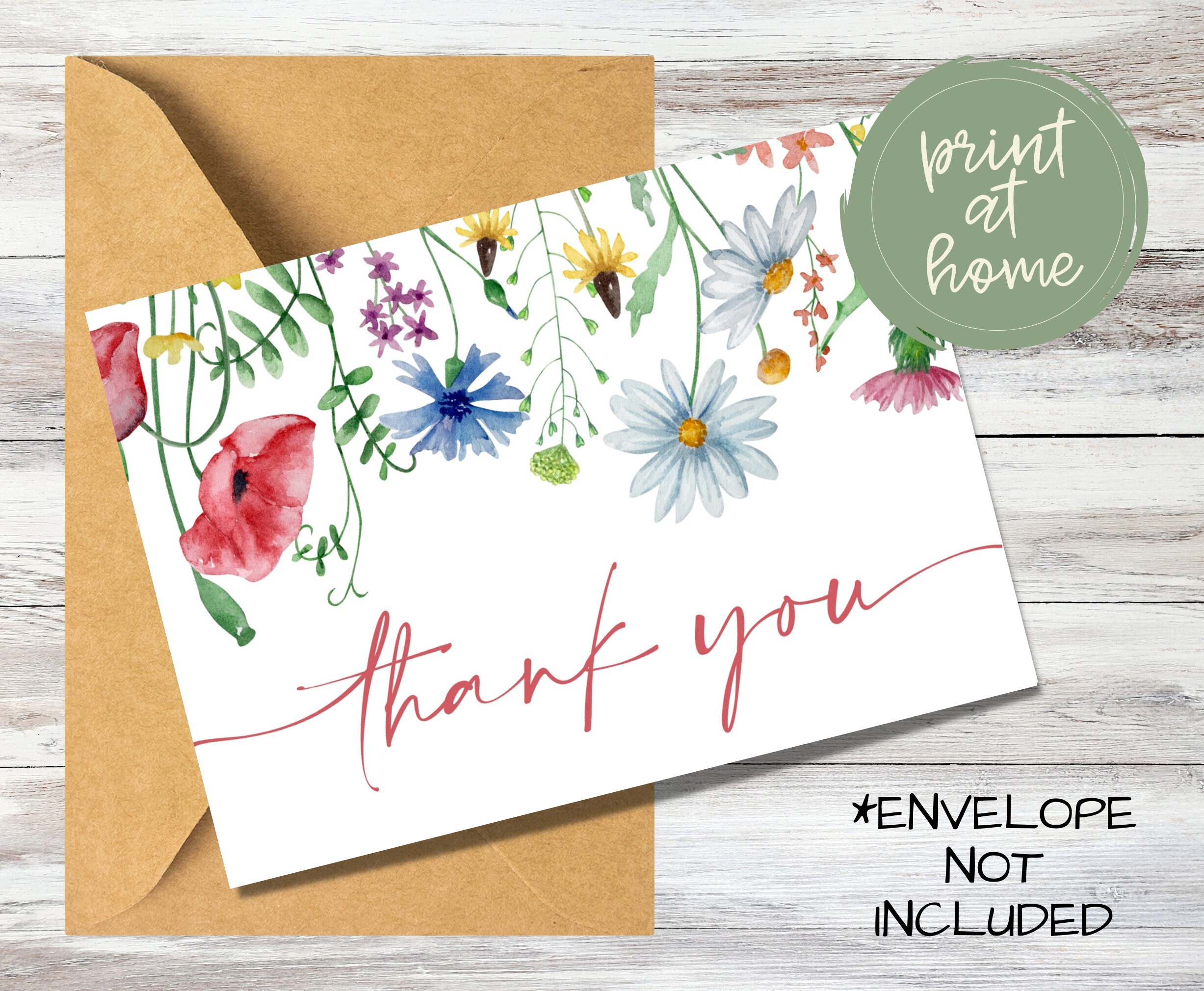 Wildflower Printable Thank You Card | Elegant Thank You Card ...