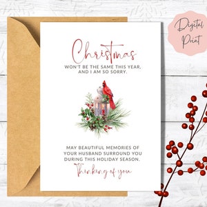Printable Cardinal Sympathy Card for Friend Who Has Lost Husband at Christmas | Card for Friend Grieving Loss of Husband | Digital Sympathy