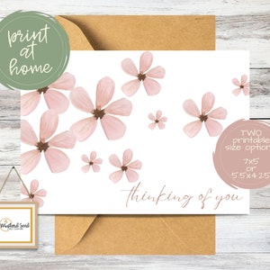 imprimable "Pensez à vous" avec fleurs roses | carte pour encourager un ami | Carte d'encouragement florale rose | Blanc à l'intérieur | Fichiers PDF