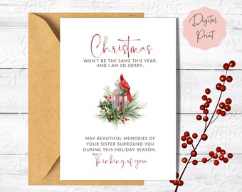 Loss of Sister at Christmas Printable Cardinal Card | Digital Sympathy Card for Someone Who Has Lost Sister | Using Sympathy Cards to Heal