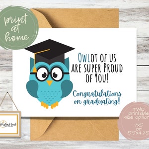 Carte de fin d'études imprimable avec hibou bleu sarcelle pour elle | Carte numérique pour l'obtention du diplôme | Blanc à l'intérieur | Diplômé du secondaire de Zazzle.be Liste d'envies Vous avez des idées ? Carte de diplômé universitaire