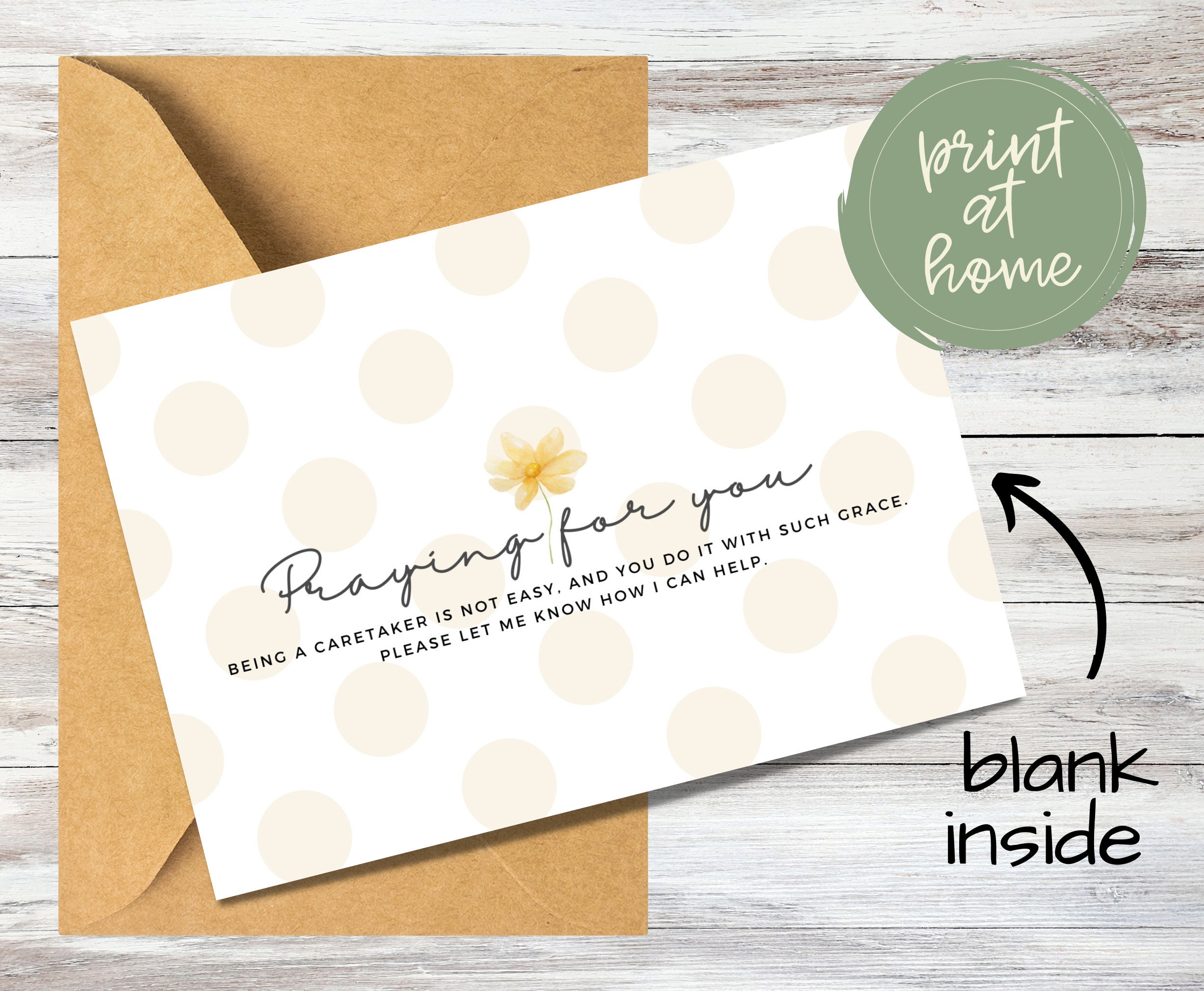 Printable Encouragement Card for Caretaker | Pastel Yellow Polka Dot ...