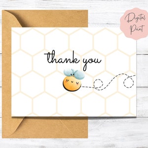 Tarjetas de agradecimiento imprimibles / Gracias temáticas de abejas / Tarjeta de agradecimiento digital / 2 archivos PDF con/sin fondo / Gracias descargables