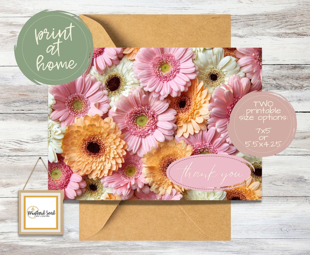 Printable Thank You Card Gerber Daisies | Floral Print Card | Pink and ...