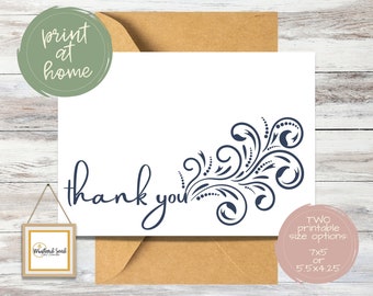 Afdrukbare Indigo Bedankkaart | Bruiloft bedankt | Babyshower bedankt | Eenvoudig maar elegant bedankkaart | Fancy Swirl Bedankkaart