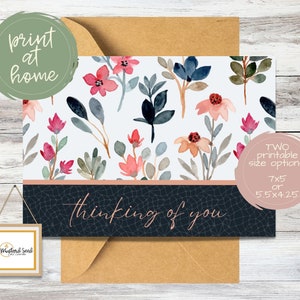 Imprimable "Pensez à vous" avec motif floral bleu foncé | carte pour encourager un ami | Impression à la maison | Fichiers PDF A2 et A7 inclus
