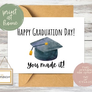 Printable Graduation Card for High School or College Graduate | Happy Graduation Day with Graduation Cap | Print At Home | Simple Grad Card