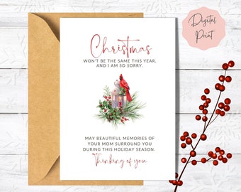 Missing Mom at Christmas Printable Cardinal Card | Sympathy Card for Someone Who Has Lost Their Mother | Holiday Sympathy Card
