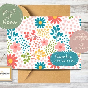 Tarjeta de agradecimiento imprimible con flores brillantes / Tarjeta de agradecimiento / Tarjeta de agradecimiento femenina / Imprimir en casa / Interior en blanco