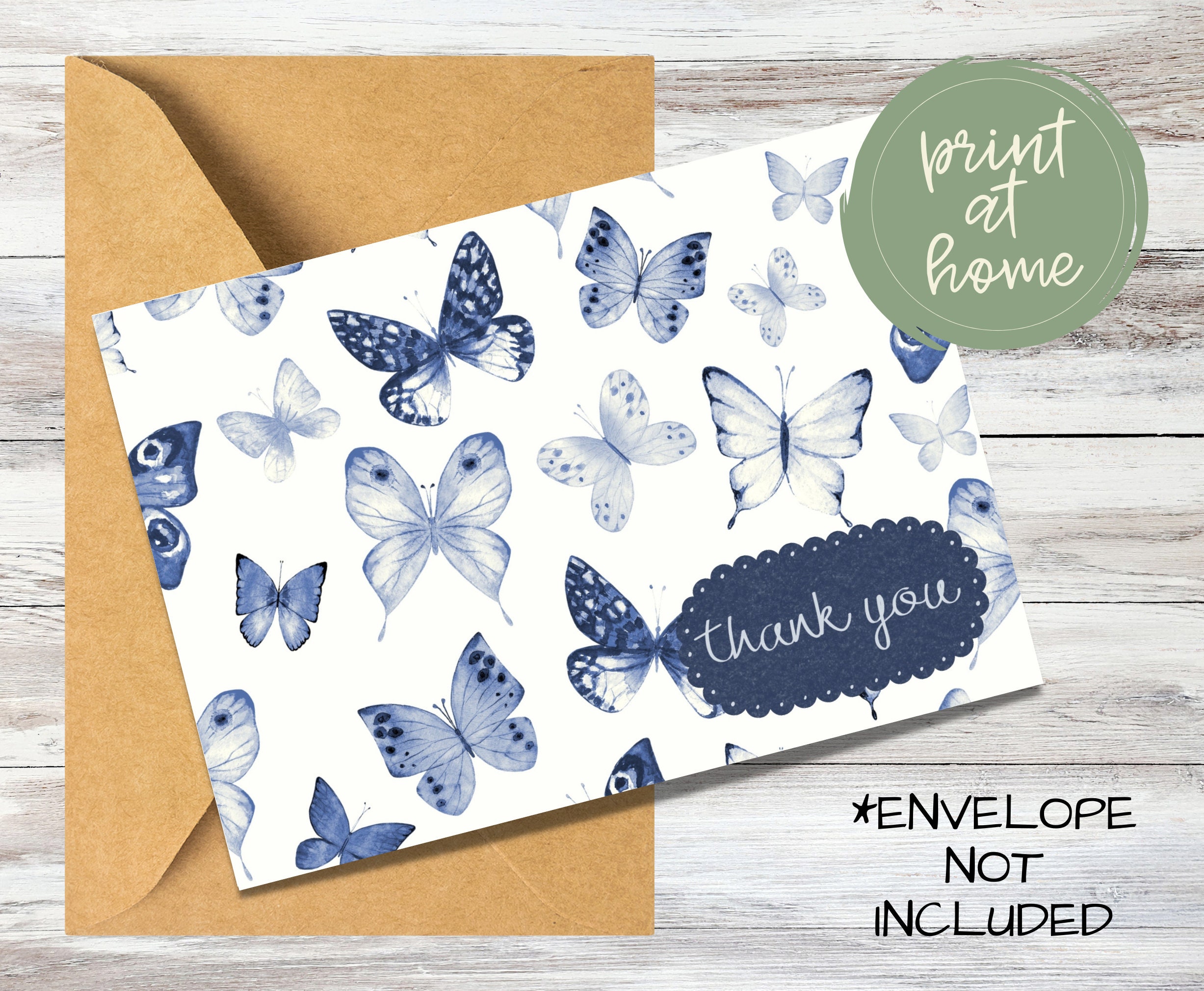 Vintage Blue Butterfly Printable Thank You Card | All Occasion Thank ...