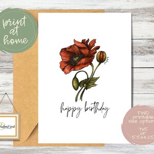 August Geburtsmonat Blumen Geburtstagskarte Printable - Poppy | Mohnblumen Geburtskarte für Sie | PDF-Dateien | Sofort Download