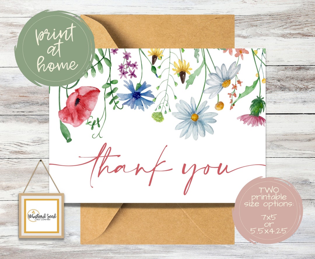 Wildflower Printable Thank You Card | Elegant Thank You Card ...