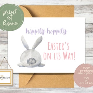Printable Easter Card | Cute Bunny Card | Hippity Hoppity Easter&#39;s On Its Way