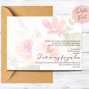 Printable Sympathy Card for Christian Friend | Sympathy Card with Scripture | Faded Floral Background | Digital Download