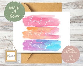 Tarjeta de agradecimiento imprimible con muestras de pintura / Tarjeta de agradecimiento de acuarela / Imprimir en casa