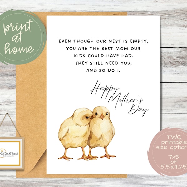 Printable Happy Mother's Day Card for Empty Nest Mom from Husband | Empty Nester Mothers Day Card with Chicks | Blank Inside | Print at Home