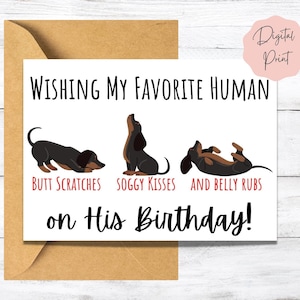 Weiner Hund wünscht Hund Papa alles Gute zum Geburtstag | Entzückende Dackel druckbare Geburtstagskarte von Haustier zu Him | Lieblingsmensch Bday | Digitale Datei