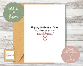 Tarjeta imprimible del Día del Padre de esposa / Feliz Día del Padre a quien mi corazón desea / Tarjeta minimalista del Día del Padre / Archivos PDF