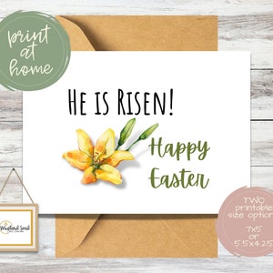 Printable Christian Easter Card | He is Risen! Digital Card | Happy Easter Downloadable Greeting Card