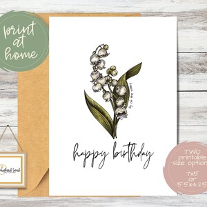 Carte d'anniversaire imprimable fleur mois de naissance mai - muguet | Carte imprimable du mois de naissance du muguet pour elle | Fichiers PDF