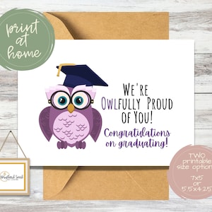 Downloadbare afstudeerkaart | Afdrukbare kaart voor afstuderen aan de kleuterschool, middelbare school of universiteit | Gefeliciteerd met je diploma