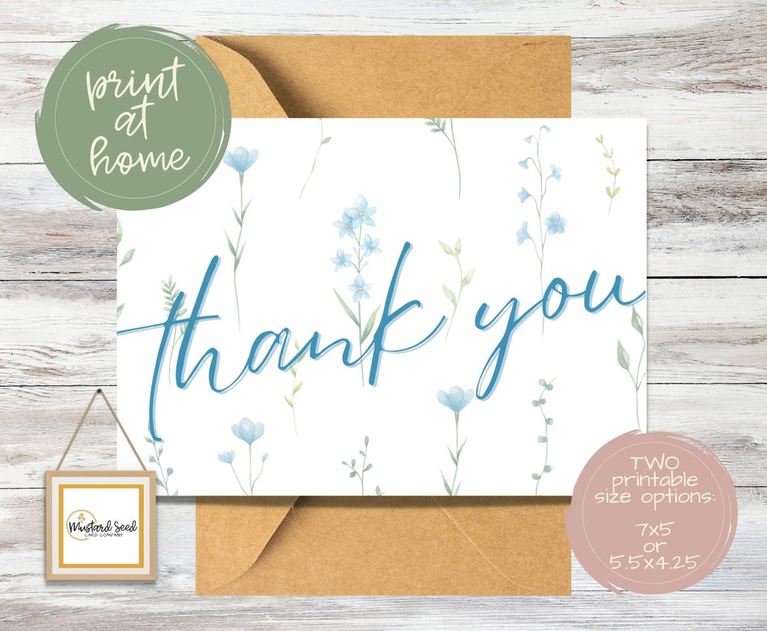 Blue Floral Thank You Card | Printable Card (PDF) - Etsy