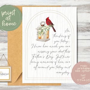 Biglietto di condoglianze stampabile per la festa del papà con cardinale per un amico che ha perso il papà / Pensando a te per la festa del papà / Anno dei primi / Stampabile