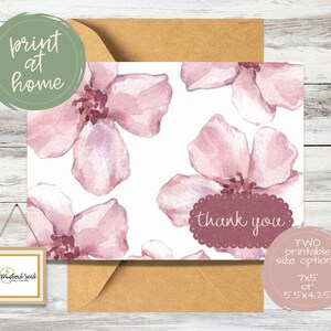 Tarjeta de agradecimiento imprimible con flores de color ciruela / Tarjeta de agradecimiento floral para todas las ocasiones / Imprimir en casa / Interior en blanco