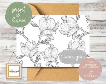 carte de remerciement florale grise imprimable | Merci de mariage | carte de remerciements simple mais élégante | Impression à la maison