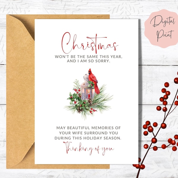 Missing Wife Printable Cardinal Card for First Christmas Without Her | Christmas Cardinal Sympathy Card | Using Sympathy Cards to Heal