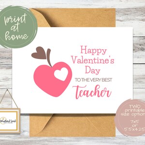 Printable Valentine for Teacher, Valentine for Teacher, 7x5 inch Downloadable Valentine Card, Digital Valentine&#39;s Card for Teacher