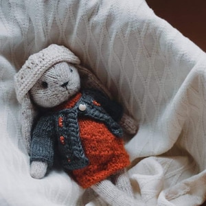 Hand knitted bunny girl soft toy nursery decor