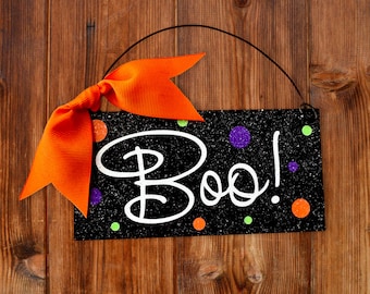 Halloween Boo mini wood sign 3x6 in. wood or metal option.