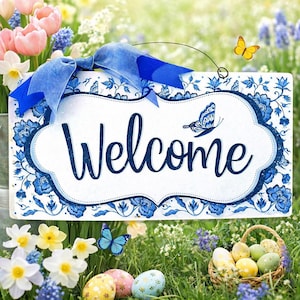 Chinoiserie pattern Welcome sign.