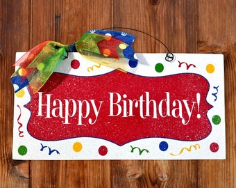 Happy Birthday primary colors wood sign.