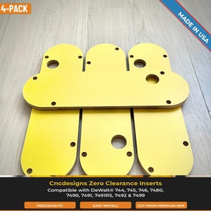 Zero Clearance Inserts (4-Pack) for DeWalt 744, 745, 746, 7480, 7490, 7491 & 7491RS,7492 AND 7499 Table Saws (Yellow); US Made