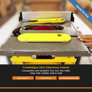 Zero Clearance Insert for DeWalt 744, 745, 746, 7480, 7491 & 7491RS and 7490 Table Saws (Yellow); US Made
