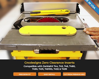 Zero Clearance Insert for DeWalt 744, 745, 746, 7480, 7491 & 7491RS and 7490 Table Saws (Yellow); US Made