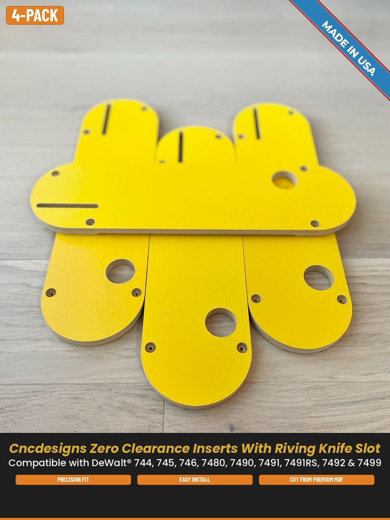 Zero Clearance Inserts (4 Pack) With Riving Knife Slot for Dewalt 744 ...
