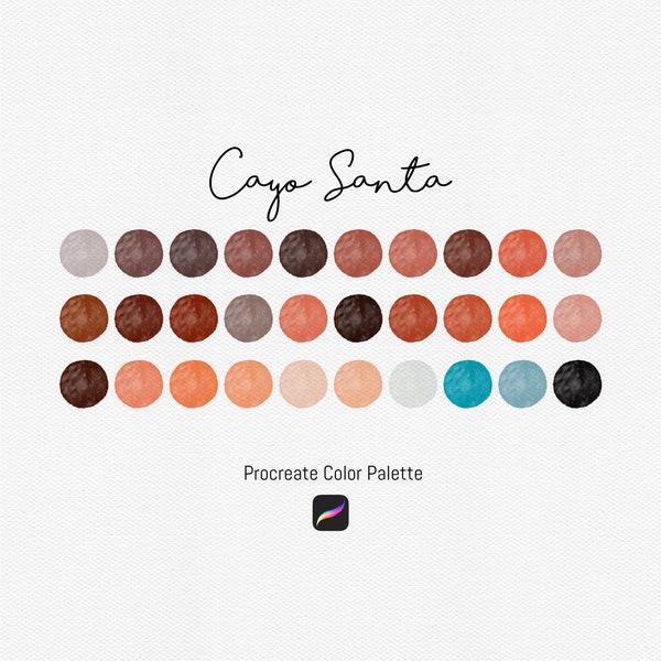 Cayo Santa Procreate color palette: Brown, orange, peach and cream tones with a touch of blue and turquoise