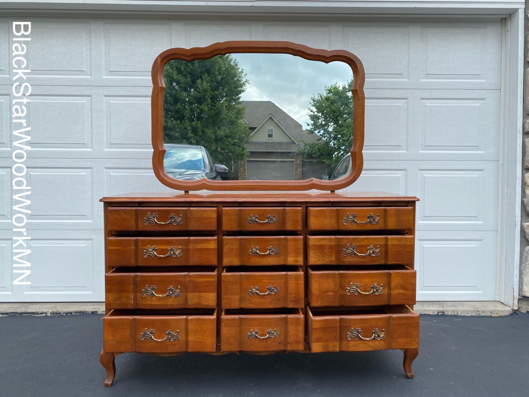 Vintage Solid Cherry Dresser Permacraft by Sanford Furniture Company French Provincial 12 Drawers Free Mirror Etsy