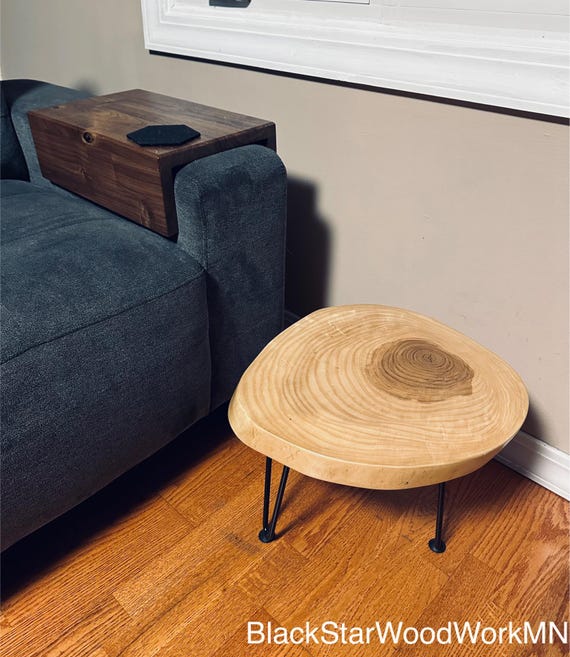 Handcrafted Ash Wood Cookie Slab Side Table With Hairpin Legs